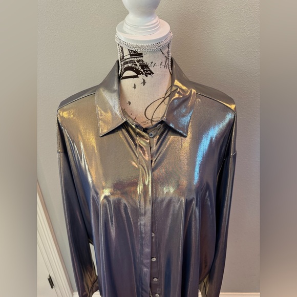 NWT Anthropology Metallic Button-Up Shirt - Picture 2 of 15
